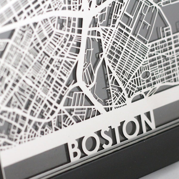Boston, MA 5x7" Framed Stainless Steel Laser Cut Map - Father's Day -Metal Wall Art -Map Art -Office Decor -Housewarming Gift -City Map