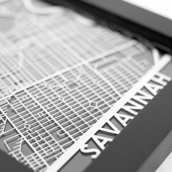 Savannah Georgia 5x7" Framed Stainless Steel Laser Cut Map -Father's Day -Metal Wall Art -Map Art -Office Decor -Housewarming Gift -City Map