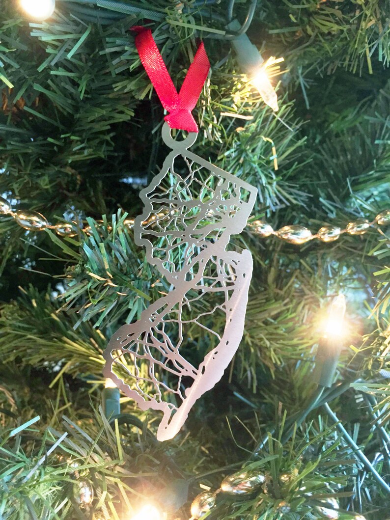 Metal Ornament Stainless Steel Cut Map State Map New Jersey Christmas Ornament