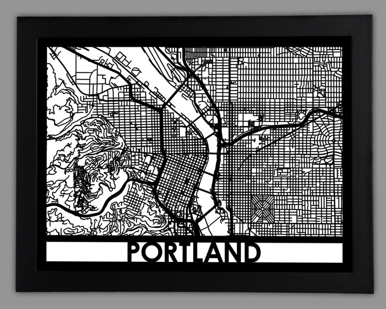 Portland Laser Cut Map 18x24 Framed City Map City Etsy