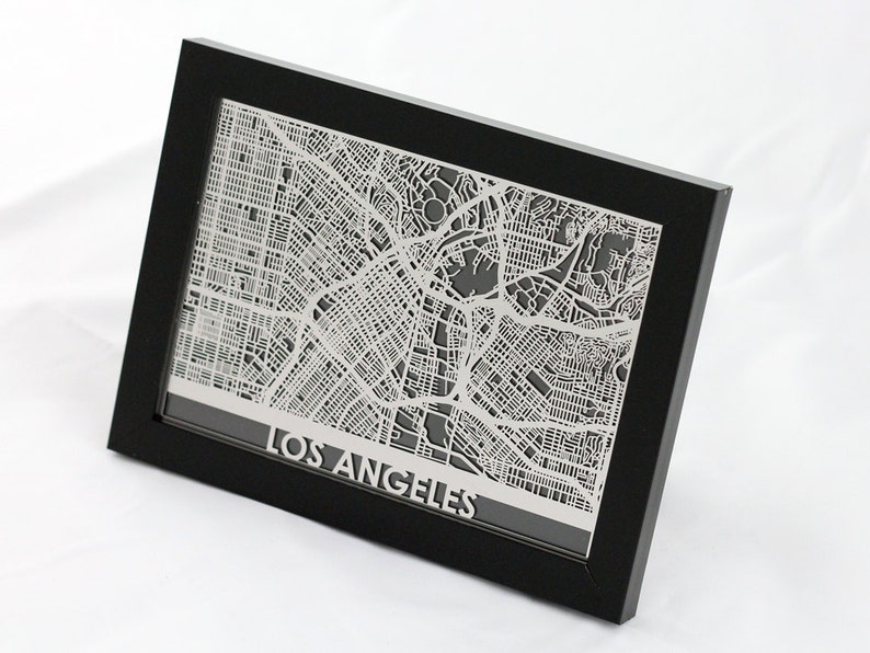 Los Angeles CA 5x7 Framed Stainless Steel Laser Cut Map Etsy