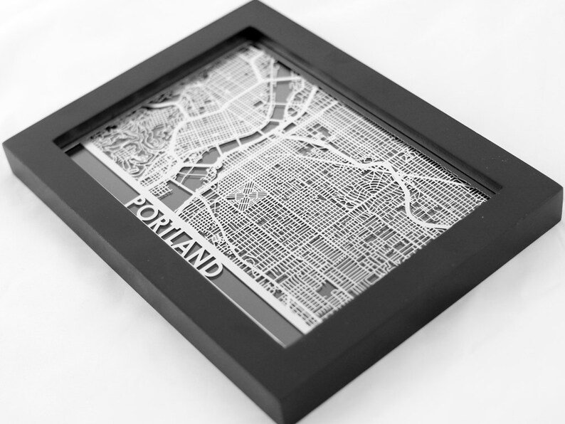 Portland Oregon 5x7 Framed Stainless Steel Laser Cut Map Etsy