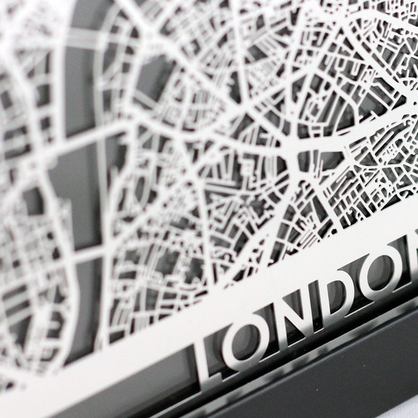 London England 5x7" Framed Stainless Steel Laser Cut Map -Father's Day -Metal Wall Art -Map Art -Office Decor -Housewarming Gift -City Map