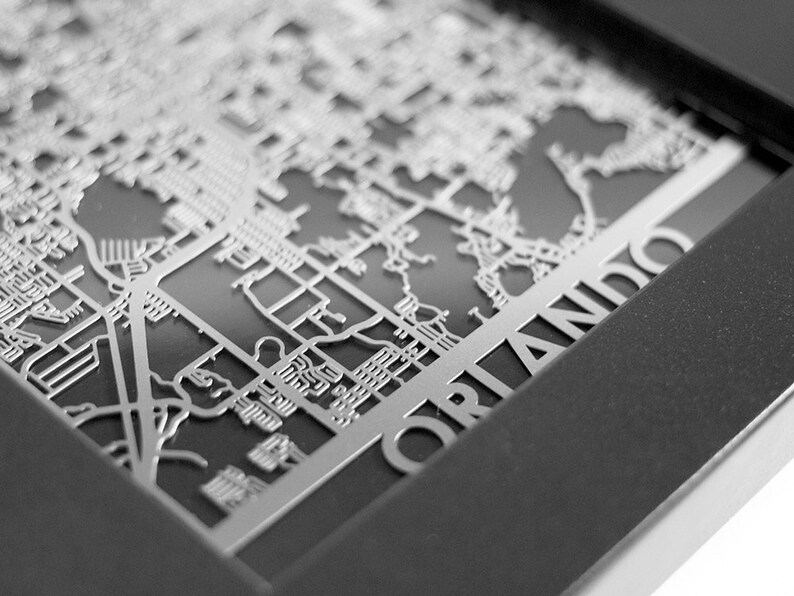 Orlando Florida 5x7 Framed Stainless Steel Laser Cut Map Etsy