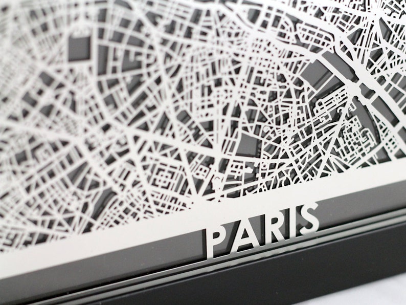 Paris France Stainless Steel Laser Cut Map 5x7 Framed - Wall Art City Maps Paris France Stainless Steel Laser Cut Map 5x7 Framed - Wall Art City Maps