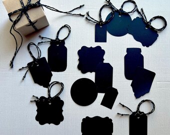 TAGS & ESCORT CARDS | CTEA2 | Black Custom Tags | Blank or Printed | Wedding Name Card, Party Place Card, Event Seating Card, Gift Tag