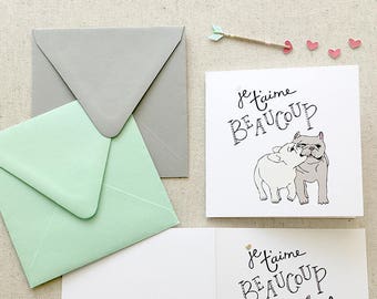 HOLIDAY CARD | HCVD1 | 5.5" Square Card & 5.75" Square Matte Envelope | Je T'aime Beaucoup | Valentine's Card, Mother's Day Card, Dog Card