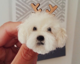 Custom Reindeer Felted pet broch. Felted animal. Custom Made Pet Portrait. Pet broch, custom pet. Pet memorial