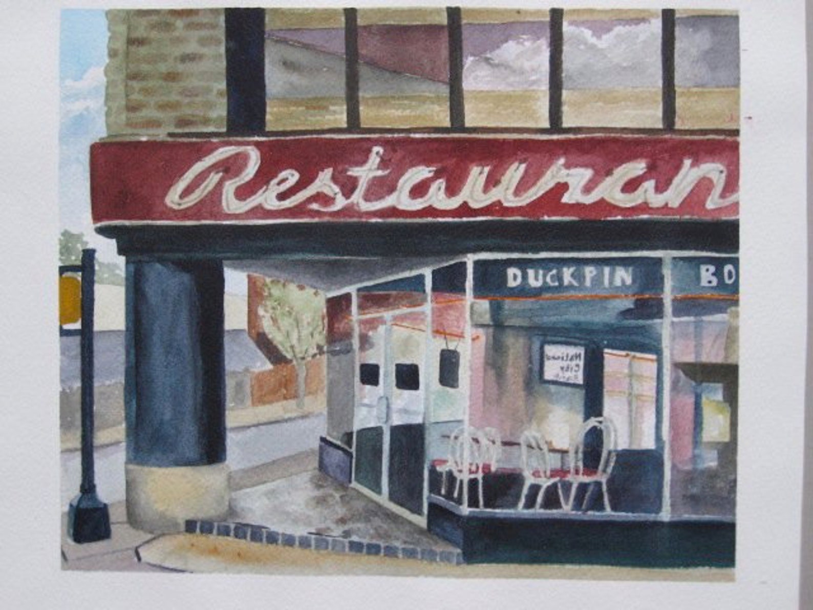 Corner Restaurant Watercolor Painting Etsy