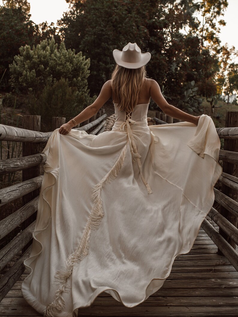 Strapless Wedding Dress, Western Wedding Dress, Fringe Wedding Gown ...