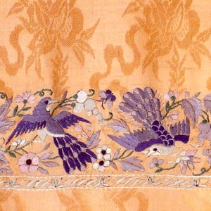 vintage PEACH SILK PARSI Scarf  / Textile - Silk Brocade with Embroidery