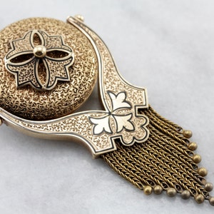 Beautiful Swiveling Tassel Brooch in Gold and Enamel, Victorian Era Finery 7ZU1QX-D