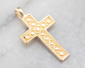 Yellow Gold Patterned Cross, Unisex Gold Cross, Religious Jewelry, Layering Pendant, 14K Gold Cross, Religious Gift PYPXHN3D