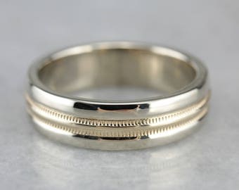 Vintage Two Tone Gold Wedding Band, Men's Gold Wedding Band HJ4ZAL-R