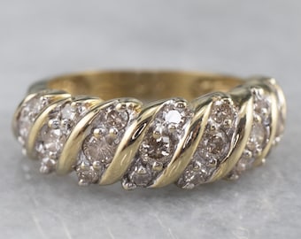 Vintage 14K Yellow Gold Diamond Cocktail Ring, Anniversary Band