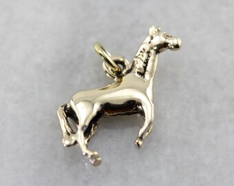 Rearing or Jumping Horse Charm or Layering Pendant in Yellow Gold