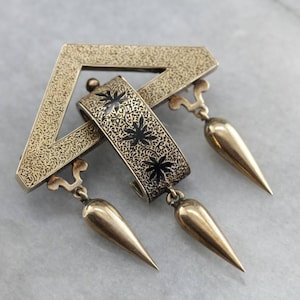 Stunning Victorian Black Enamel Rose Gold Tassel Brooch, Antique Brooch and Earrings Set HYZXZW-R
