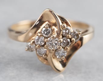 Vintage 14K Yellow Gold Diamond Cluster Ring, .36 Carats