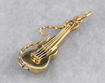 Vintage Yellow Gold Guitar Charm, Instrument Charm, Guitar Pendant, Music Lover Gift, Charm Collector, Unisex Gift Y2H38T4F