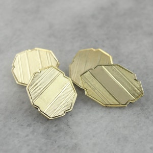 Antique 14K Yellow Gold Cufflinks, Art Deco Etched Menswear