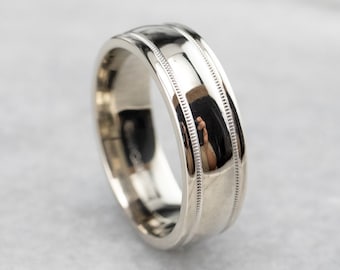 Obrączka ślubna z rzeźbionego, białego złota 14K, pierścień unisex