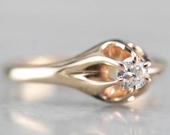 Antique European Cut Diamond Ring, Antique Diamond Solitaire, Victorian Diamond Engagement, Diamond Belcher Ring, Estete Engagement WNCECVKN