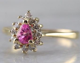 Pink Sapphire Halo Ring, Sapphire and Diamond Ring, Sapphire Engagement Ring, Anniversary Ring, Birthday Gift, Sapphire Birthstone 9NZEXRWR