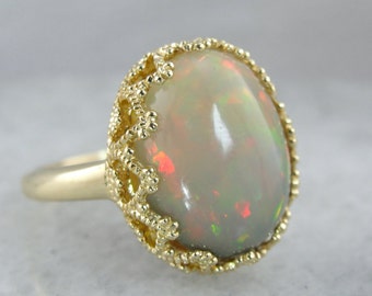 Smoky Ethiopian Opal and Sensual Vintage Gold Cocktail Ring  Z012D9-P