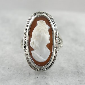 Art Deco Cameo Cocktail Ring in Filigree Mounting, Classic White Gold  CF444Z-D