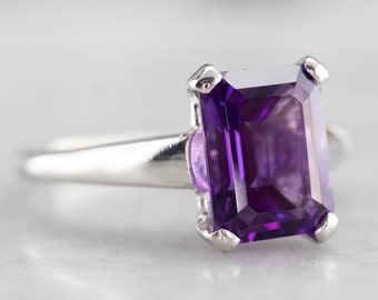 Amethyst Solitaire Ring, Platinum Amethyst Ring, February Birthstone, Anniversary Gift, Birthstone Ring, Birthday Gift EJFW97UR