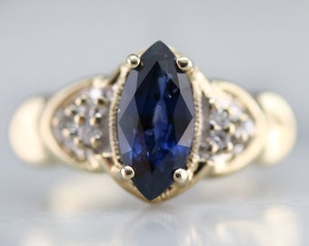 Marquise Sapphire and Diamond Ring, Vintage Sapphire Ring, Sapphire Dinner Ring, Anniversary Ring, September Birthstone YRAWDKYJ