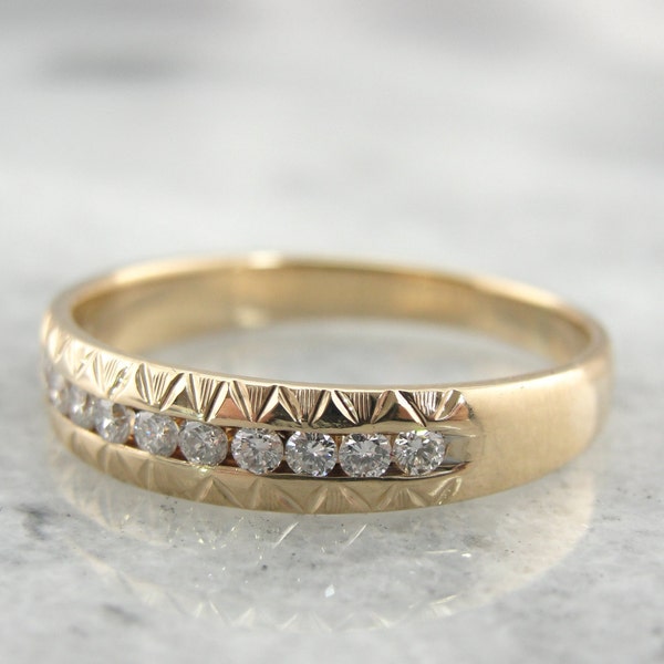 Hand Engraved Yellow Gold Channel Set Diamond Band DWTNAE