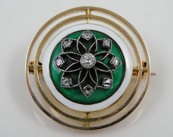 Rich Kelly Green Guilloche Enamel Brooch, Belle Époque Finery KW9MYH-P