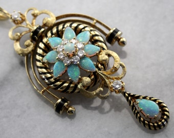 Superb Victorian Revival Opal and Diamond Pin or Pendant QAX4KL-R