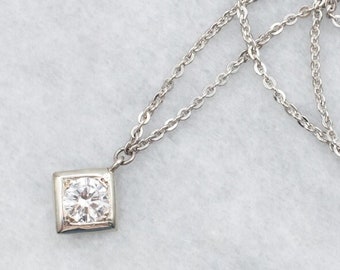 14 kt witgouden diamanten solitaire hanger ketting, 0,55 karaat