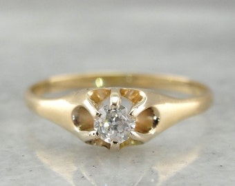 Antique Diamond Solitaire Engagement Ring, Beautiful Old Mine Cut Diamond 8JAJR8-P