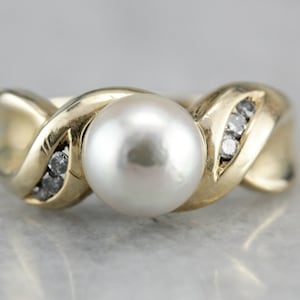 Modernist Grey Pearl Ring Pearl and Diamond Anniversary Ring - Etsy