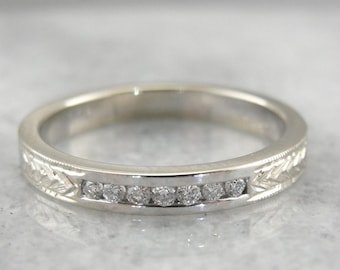 Etched Channel Set Diamond Band, White Gold Wedding Ring 92WEEU-R