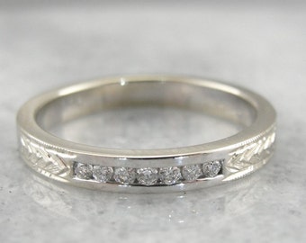 Etched Channel Set Diamond Band, White Gold Wedding Ring 92WEEU-R