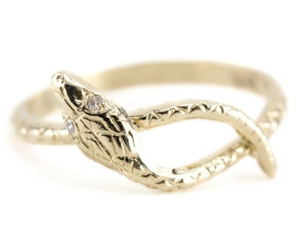 The Serpentine Diamond Snake Band in 14 Karat Yellow Gold From The Elizabeth Henry Collection