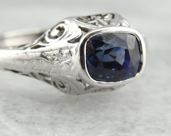 Antique Sapphire Engagement Ring, Edwardian Filigree ring for Statement or Cocktail, Gorgeous Filigree JRTLDZ-N