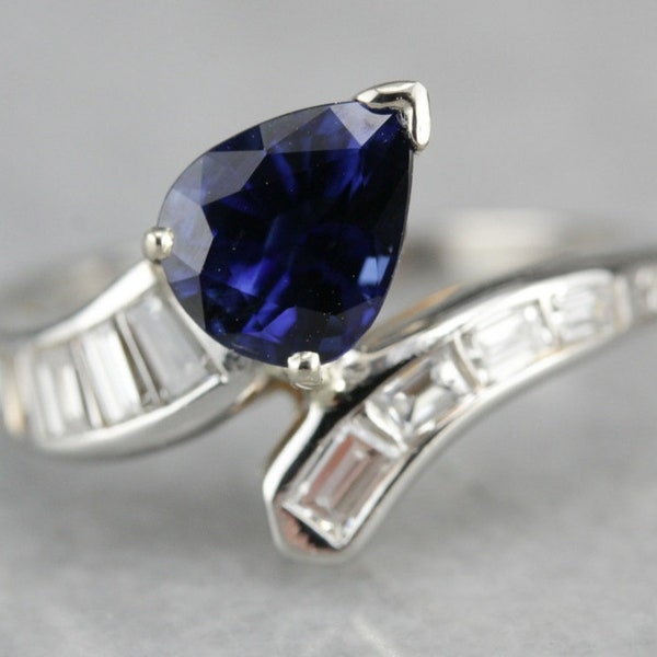 Platinum Sapphire Ring, Sapphire Cocktail Ring, Sapphire and Diamond Ring, Anniversary Ring TNM5ZFTJ