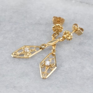 Floral Diamond Filigree Drop Earrings, Yellow Gold Dangle Earrings, Diamond Earrings, Anniversary Gift, Bridal Jewelry C2W81AHK