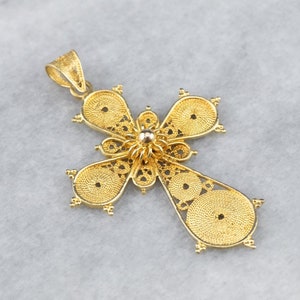Ornate Gold Filigree Cross, 18K Yellow Gold Cross, Religious Jewelry, Bridal Jewelry, Large Gold Cross, Birthday Gift, Unisex Cross A5458