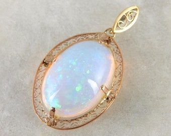 Large Opal Gold Filigree Pendant, Bridal Jewelry, Anniversary Gift, Important Collector's Gemstone, Ethiopian Opal In Filigree Gold, XPT7J4