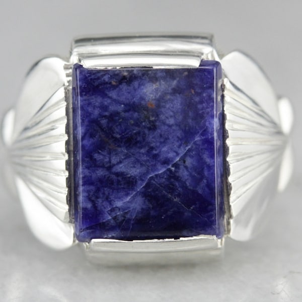 Sodalite Statement Ring, Sterling Silver Ring, Unisex Sodalite Ring, Cabochon Ring NC14XY9P