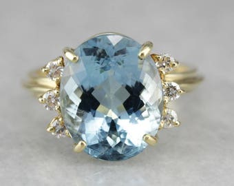 Blue Topaz Cocktail Ring, Topaz and Diamond, Anniversary Ring 1892HDHE-D