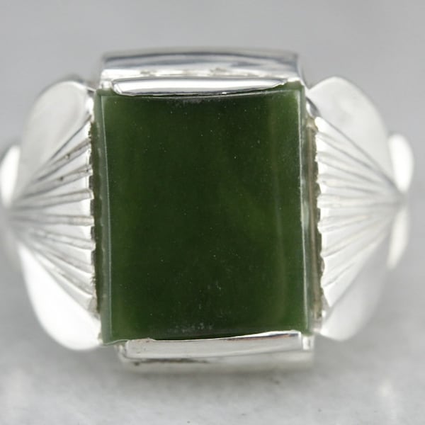 Jade Statement Ring, Sterling Silver Ring, Unisex Jade Ring, Cabochon Ring 3CRTWFV8