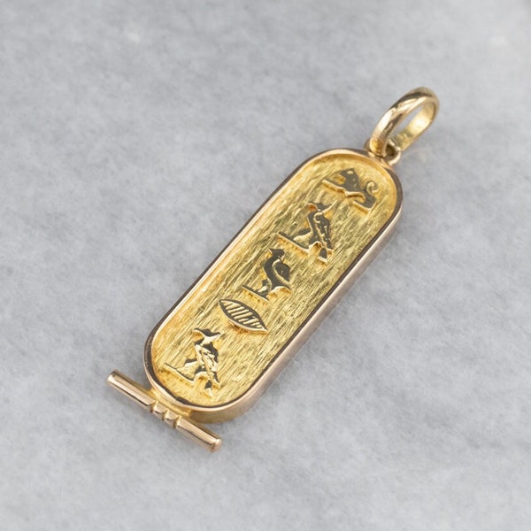 Egyptian Hieroglyphics Pendant, Gold Hieroglyphics Charm, Layering Pendant, Cartouche Pendant, Egyptian Charm, Good Luck Charm 0QULH344