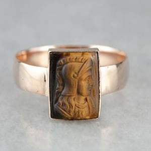Victorian Era Tiger&#39;s Eye Cameo Rose Gold Ring TUUM06TU-N